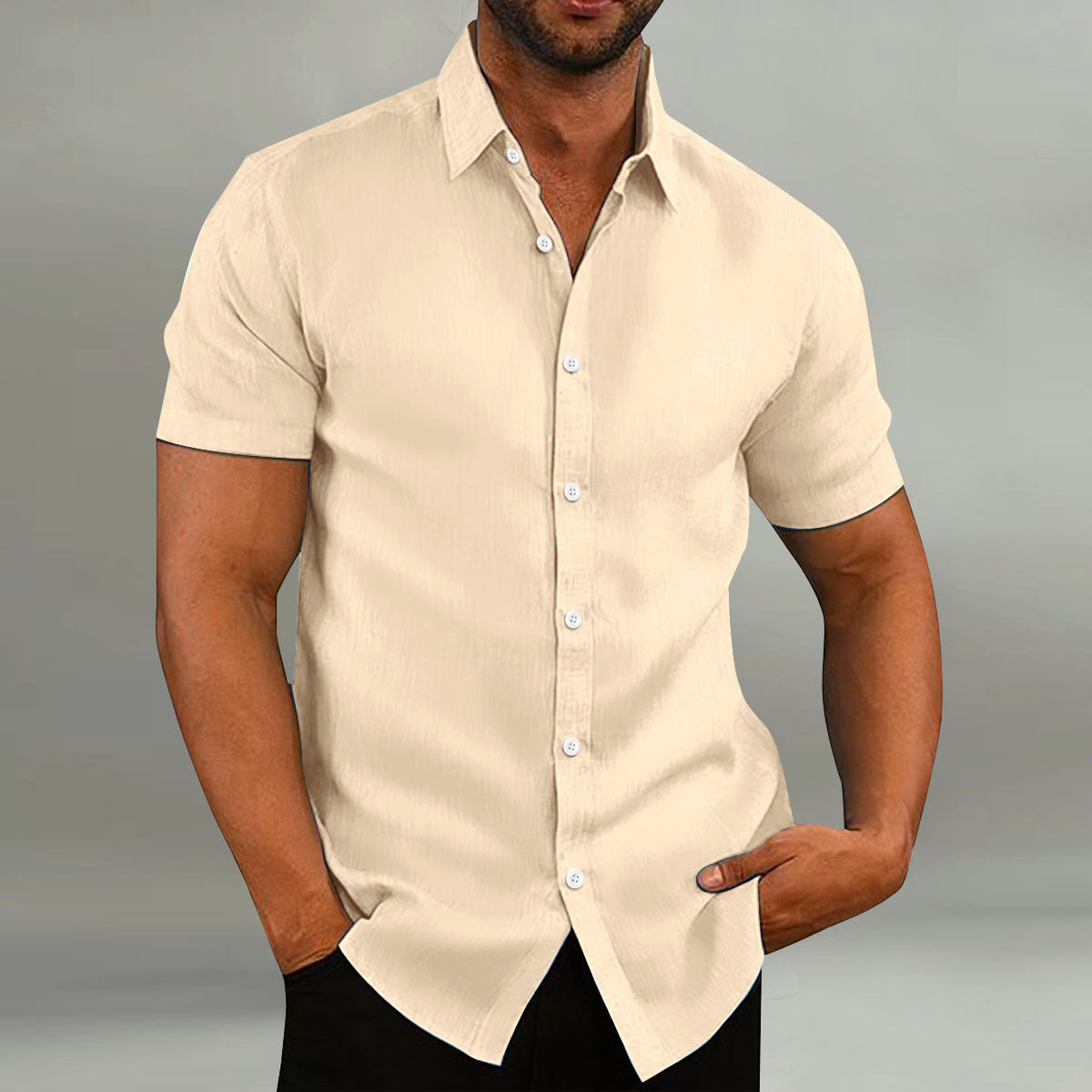 Chemise Homme Manches Courtes Anti-Rides, Casual, Été, Affaires et Mariage