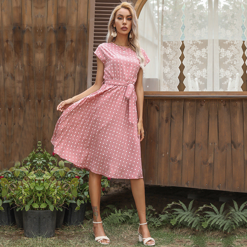 Robe Midi Plissée à Pois – Élégance Française Intemporelle
