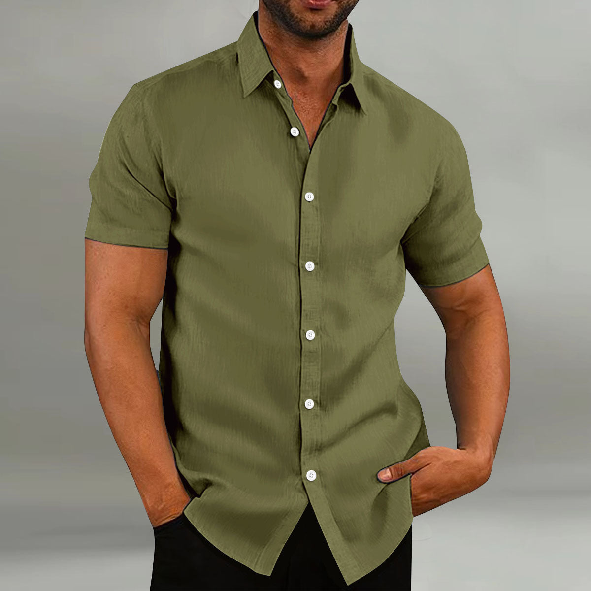 Chemise Homme Manches Courtes Anti-Rides, Casual, Été, Affaires et Mariage