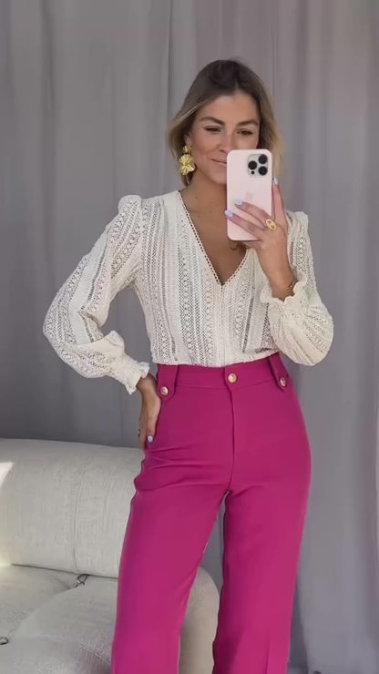 Blouse Femme Chic en Maille – Col V Élégant
