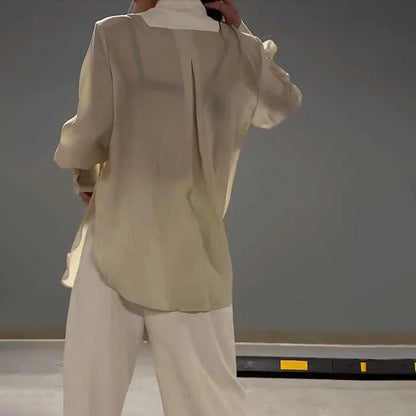 Ensemble Femme Chic en Mousseline Haut Patchwork + Pantalon